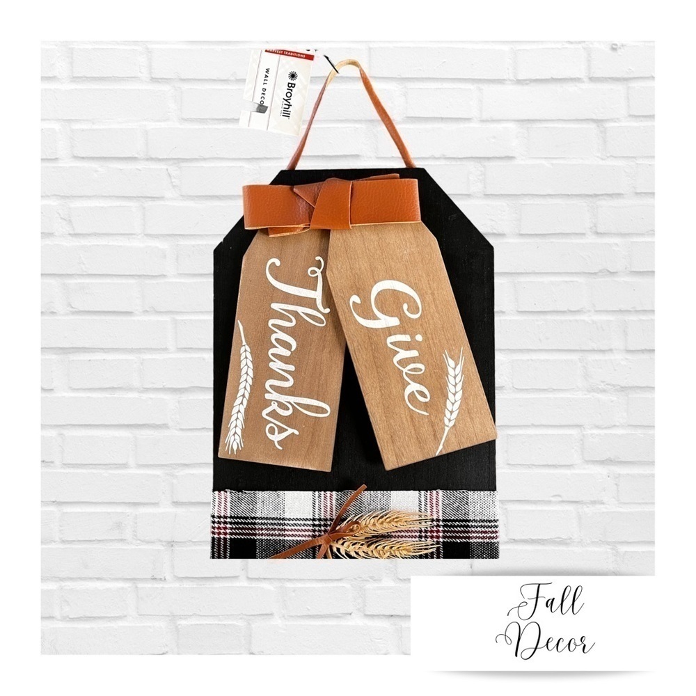 Thanksgiving Fall Wood Door NWT Hanger Decor Plaid Heavy Piece by Broyhi…